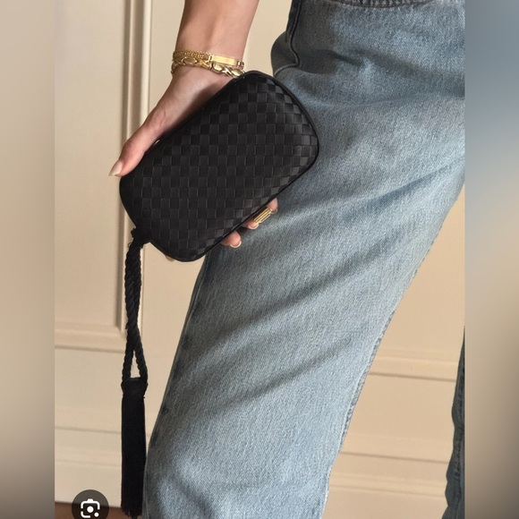 Bottega Veneta Handbags - Bottega Veneta Intrecciato Knot Tassel Clutch Bag in Black Satin